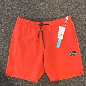 VISSLA Men’s Bright Red Swim Trunks with Black Drawstring